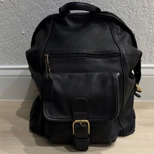 Vintage Coach 0521 Black and Gold Leather Backpack
